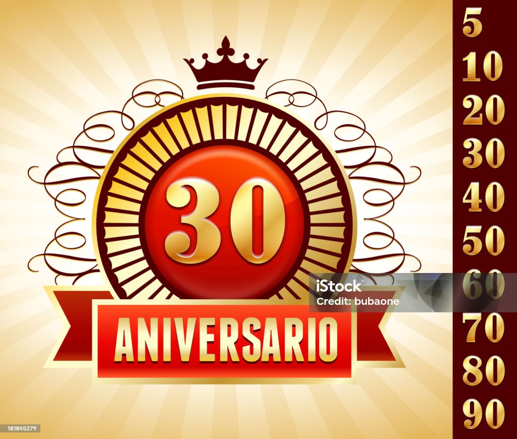 Langue espagnole anniversaire Badges rouge vectorielles libres de droits - clipart vectoriel de 30-34 ans libre de droits