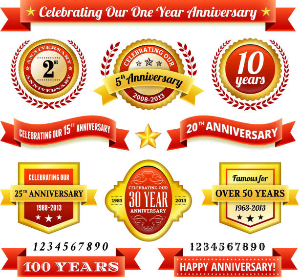 Anniversary Badges Red and Gold Set 25th year anniversary Badges Red and Gold Set' 20 29 years stock illustrations