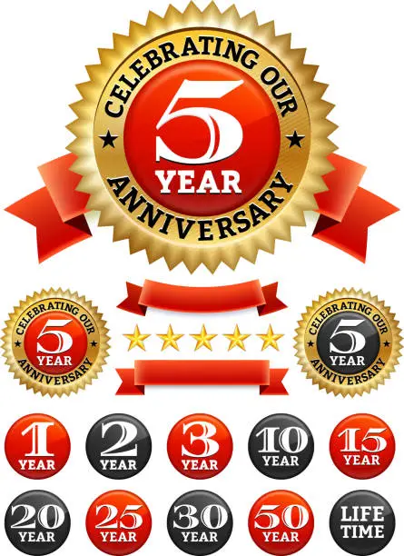 Vector illustration of Custom Anniversary Badges Red and Gold Collection