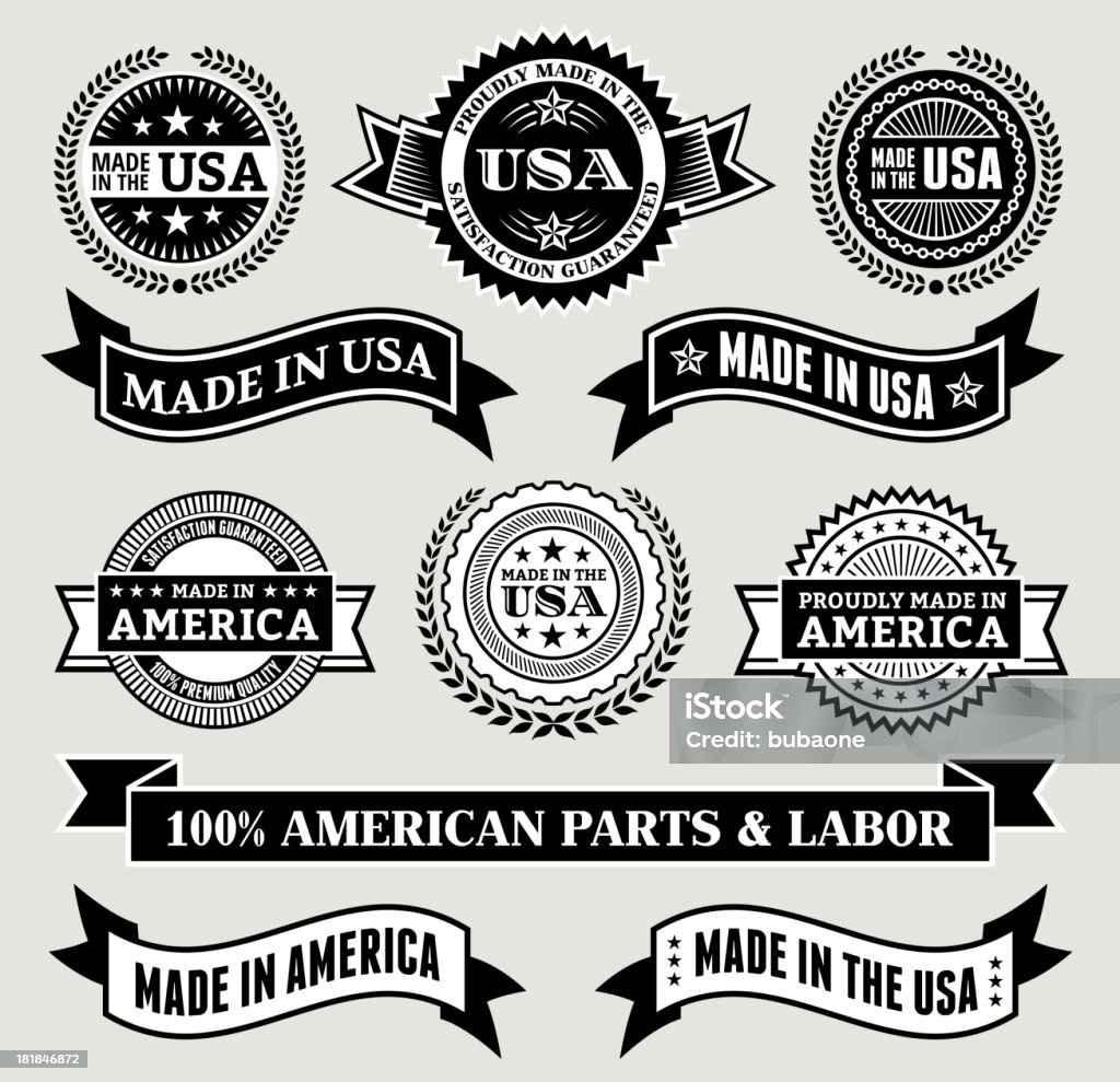 Made in the USA patriotique & noir blanc boutons set - clipart vectoriel de Drapeau américain libre de droits