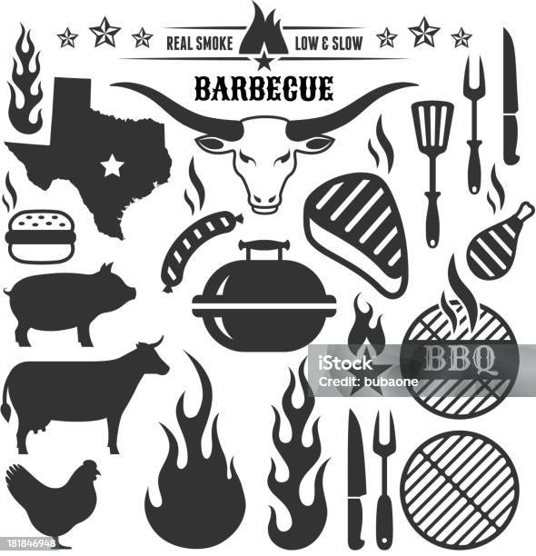 Estate Griglia Per Barbecue Di Carne Di Maiale E Pollo Icona Vettoriale Impostato - Immagini vettoriali stock e altre immagini di Texas