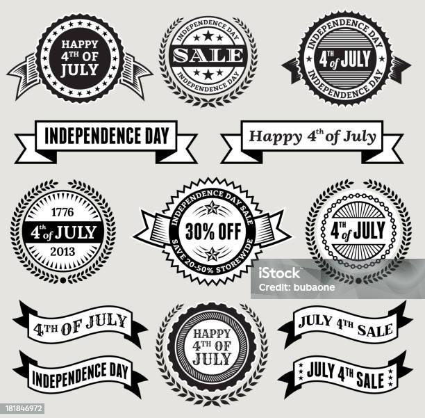 July 4th Badges Usa Patriotic Buttons Set Stock Illustration - Download Image Now - American Culture, American Flag, Black And White