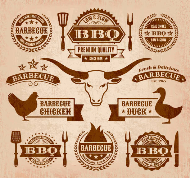 illustrazioni stock, clip art, cartoni animati e icone di tendenza di barbecue estivi set di icone vettoriali royalty-free - fire heat ornate dirty