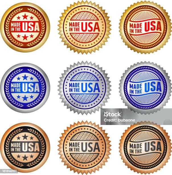 Made In The Usa Patriotic Buttons Set Stock Illustration - Download Image Now - American Flag, At The Edge Of, Blue