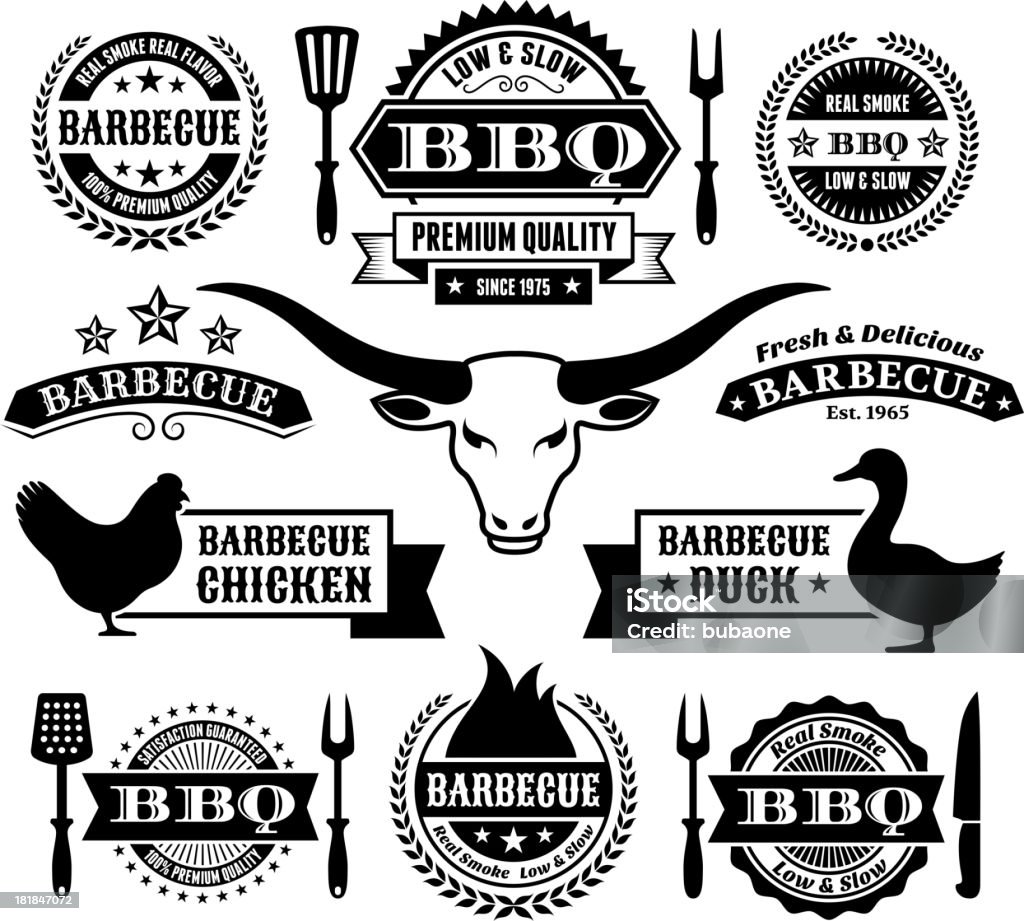Summer Barbecue black and white royalty free vector icon set Summer Barbecue black and white set  Texas stock vector