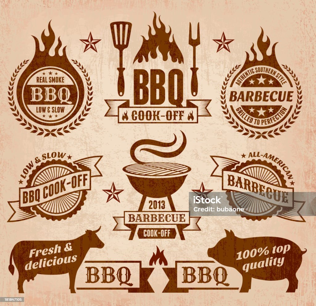 Vector iconos colección verano, barbecue - arte vectorial de Ganado - Mamífero ungulado libre de derechos