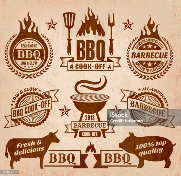 Ilustración de Vector Iconos Colección Verano Barbecue y más Vectores Libres de Derechos de Ganado - Mamífero ungulado - Ganado - Mamífero ungulado, Anuncio, Carne de vaca