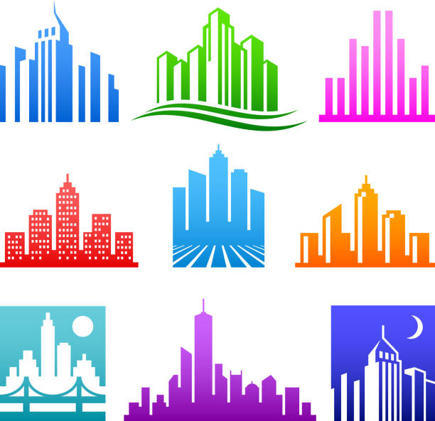 City Buildings Logo color royalty free vector icon set City Buildings Logo color icon set penthouse icon stock illustrations