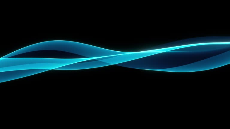 Abstract colorful wavy background in dark blue on black backdrop.