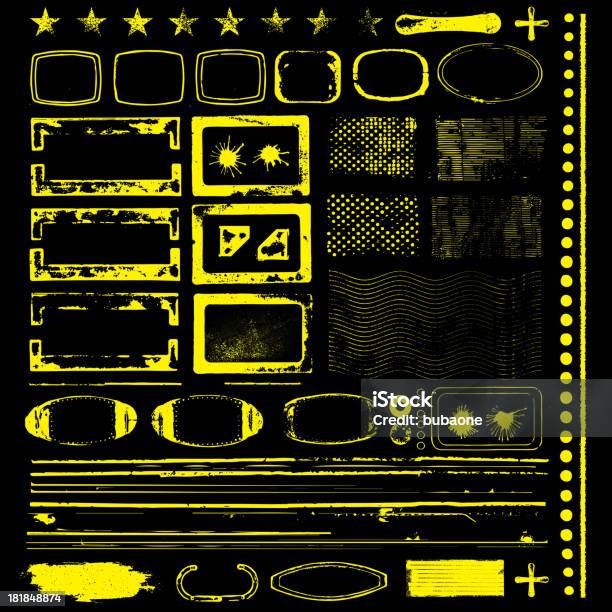 Различные Черный И Желтый Гранж Формы — стоковая векторная графика и другие изображения на тему Machinery - Machinery, Абстрактный, Антисанитарный