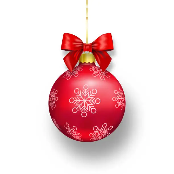 Vector illustration of Red hanging Christmas tree toy ball with snowflakes