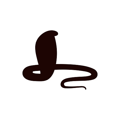 Cobra snake silhouette image perfect for tattoos or signs, monochrome outline vector illustration isolated on white background. Cobra silhouette icon or symbol.