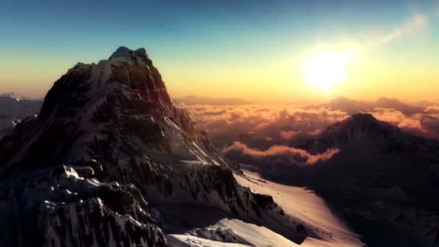 The perfect mountain aerial shot in sunset