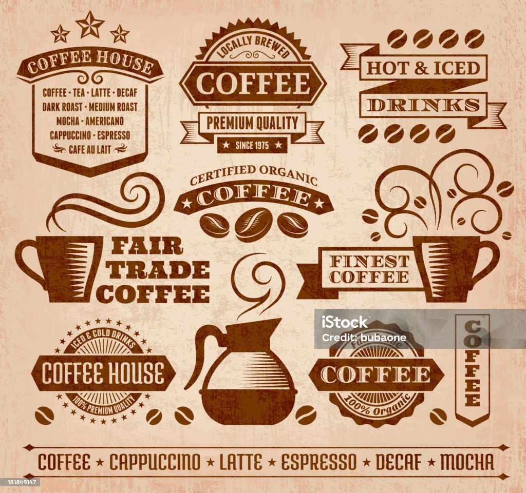 Coffee and Cafe Grunge royalty free vector arts Collection Coffee and Cafe Grunge Icons Collection Coffee - Drink stock vector