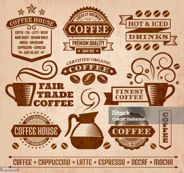 Coffee And Cafe Grunge Royalty Free Vector Arts Collection Stock Illustration - Download Image Now