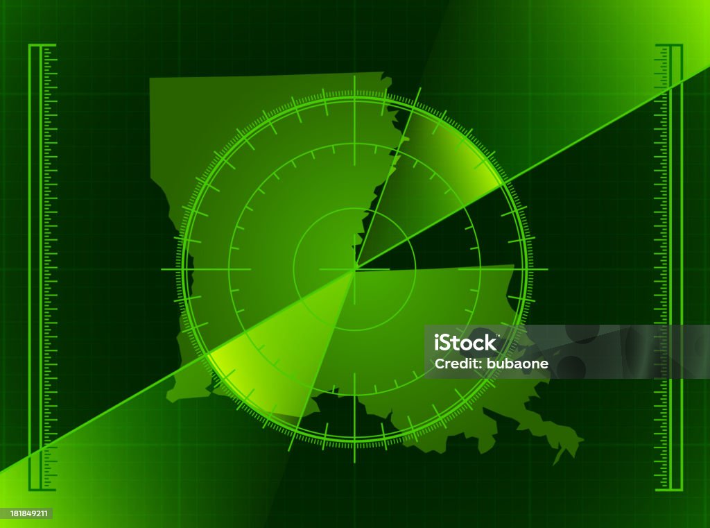 Schermo Radar verde e Louisiana State mappa - arte vettoriale royalty-free di Controllore del traffico aereo