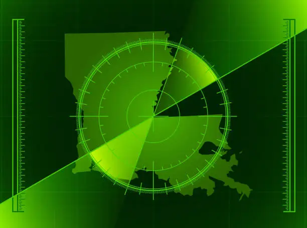 Vector illustration of Green Radar Screen and Louisiana State Map