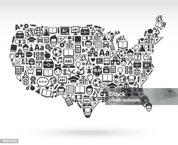 Stati Uniti Damerica Mappa Con Icone Di Istruzione - Immagini vettoriali stock e altre immagini di Alfabeto