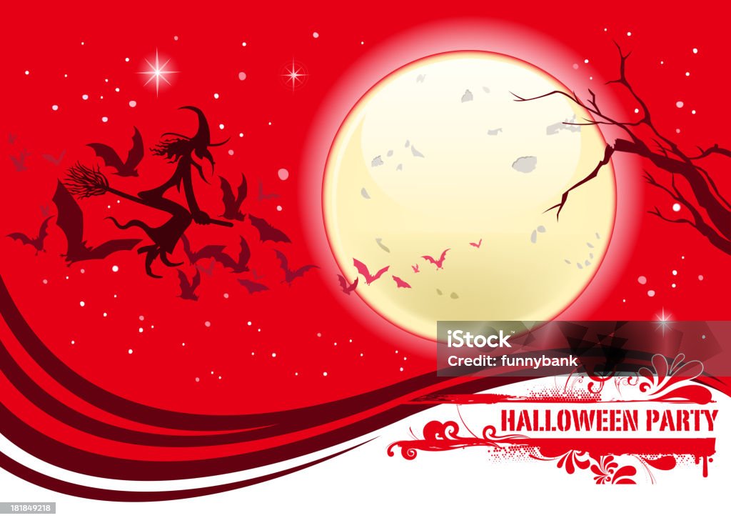 witch silhouette on moon drawing of vector witch silhouette backround. Arts Culture and Entertainment stock vector