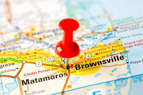 US capital cities on map series: Brownsville, TX