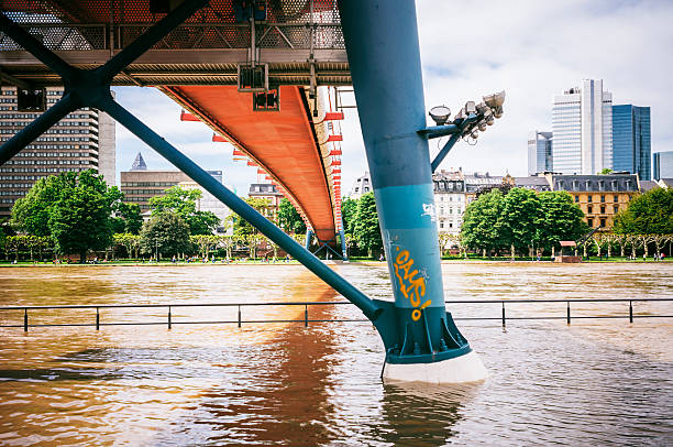 The swollen Main under the Holbeinsteg. Photographed in june 2013. Toned picture.
