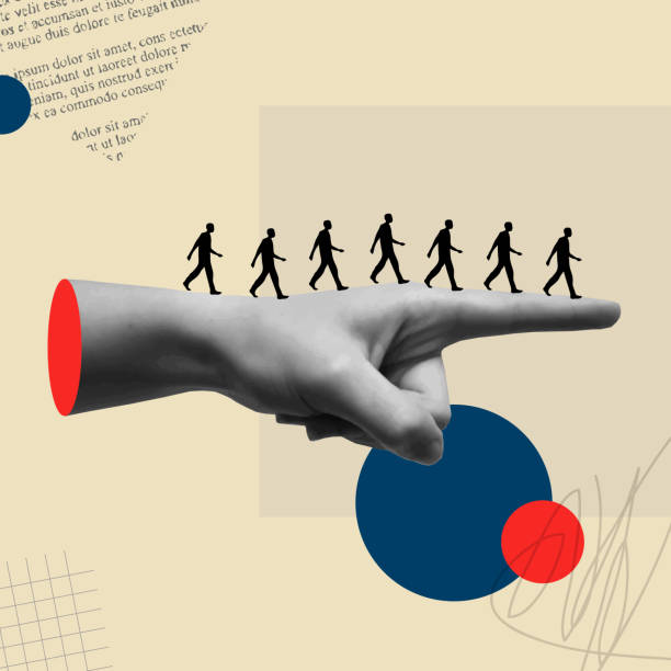 ilustrações de stock, clip art, desenhos animados e ícones de team direction hand in retro collage card vector illustration - liderança