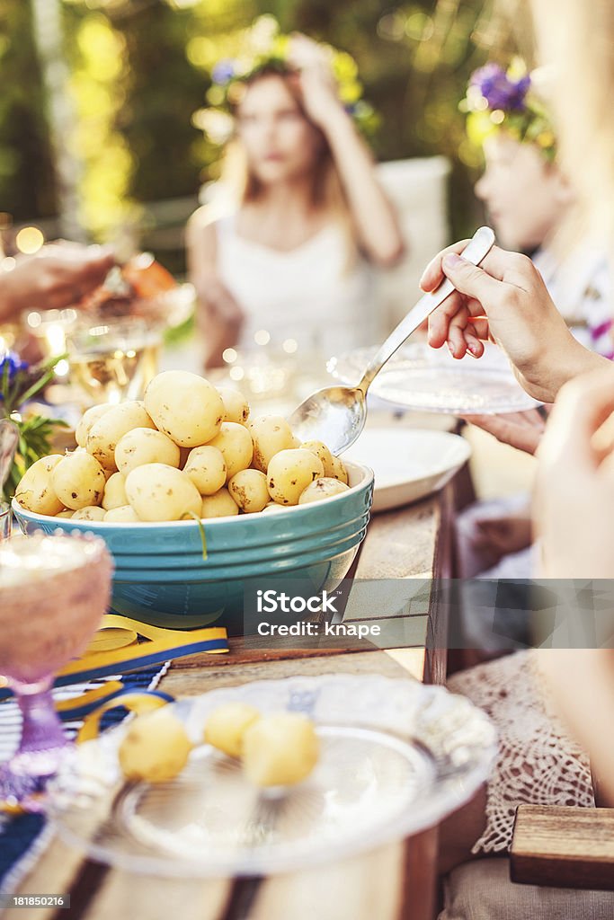 Smörgåsbord with pickled herring and new potatoes Herring Stock Photo