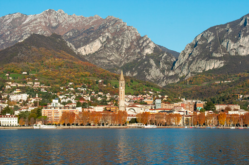 Landscape of Lecco town in an autumnal evening
