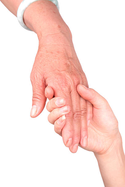 istock Helping hand:Old and Young Hand isolated on white background 181850303