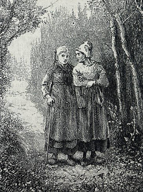 istock Antique illustration - painting Passing Into Shade by G.H. Boughton - two women walking down a forest path 1818503622