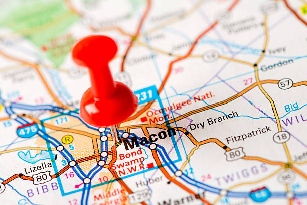 istock US capital cities on map series: Macon, GA 181850393