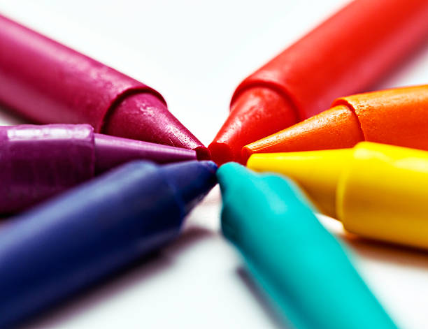 istock Macro showing wheel of rainbow-bright wax crayons 181850400