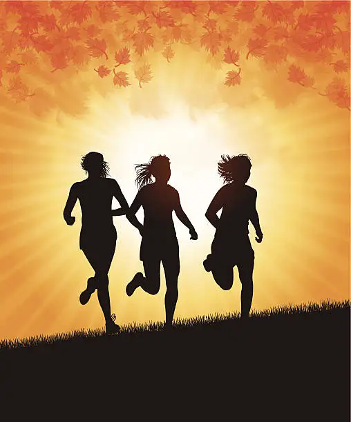 Vector illustration of Girl Joggers In Autumn Season