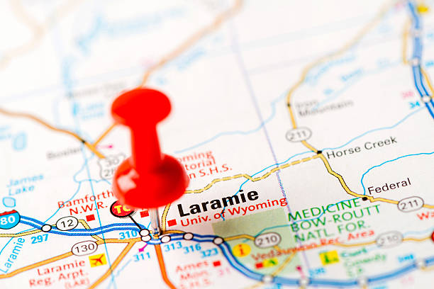 istock US capital cities on map series: Laramie, WY 181850577