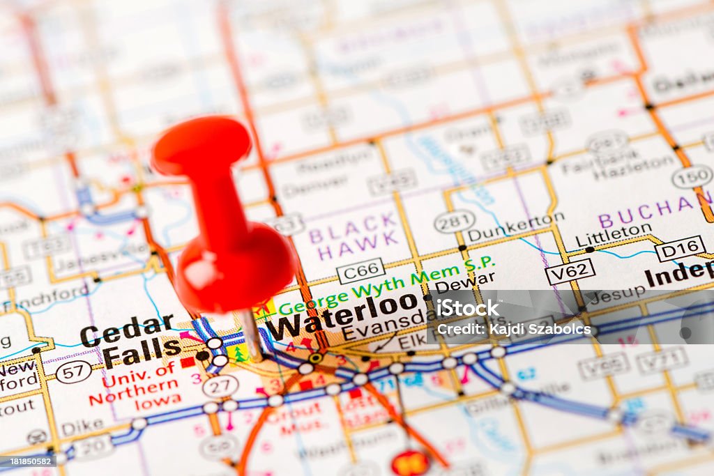 Nós Capitais internacionais no mapa série: Waterloo, IA - Royalty-free Iowa Foto de stock