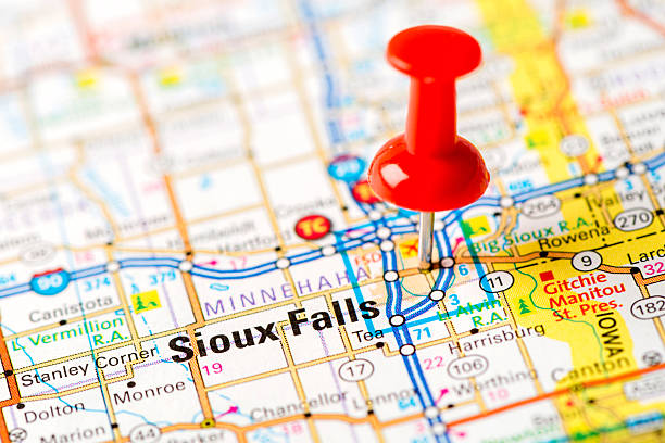 US capital cities on map series: Sioux Falls, SD