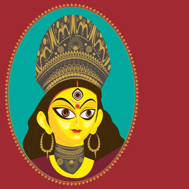 Vector illustration of Hindu Goddess Durga vector illustration.