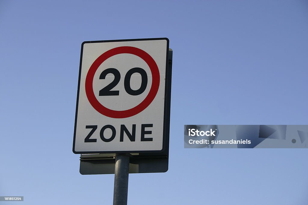 twenty mph zone street sign Speed limit sign for built up area. Authority Stock Photo