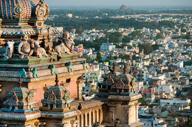 Overview of the Trichy city from Rockfort Temple, Tamil Nadu "Rockfort Temple in Tiruchirappalli (also known as Trichy), Tamil Nadu, South India." tamil nadu stock pictures, royalty-free photos & images