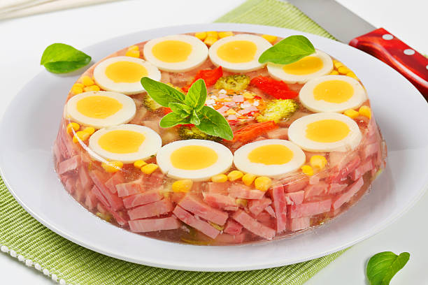 Aspic cake Ham and boiled egg in aspic aspic stock pictures, royalty-free photos & images