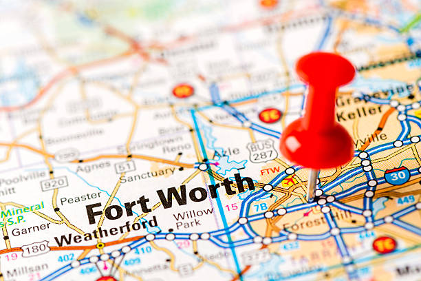 US capital cities on map series: Fort Worth, TX