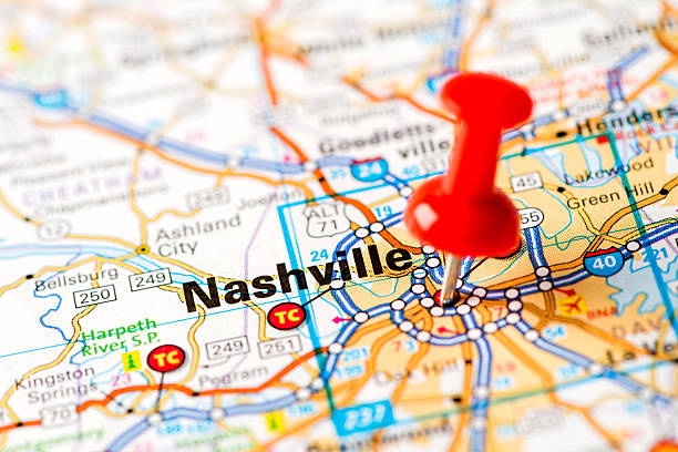 istock US capital cities on map series: Nashville, TN 181852125