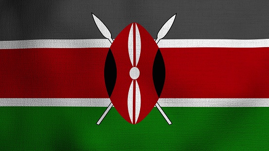 Realistic flag waving in the wind. The national flag of Kenya.