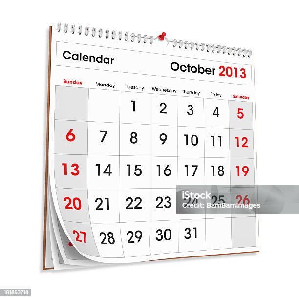 Wandkalender Oktober 2013 Stockfoto und mehr Bilder von 2013 - 2013, Buchseite, Datum