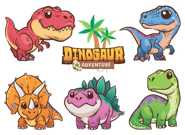 Dinosaur Vector illustration of Cartoon Dinosaur Character Set raptor dinosaur stock illustrations