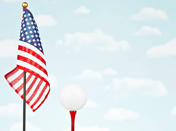 istock American Flag with White Golf Ball on Red Tee 181854454