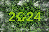 2024 symbol on green grass in the forest.Sustainable environment development goals, New Goals, Plans, and Visions for Next Year 2024. business planning business growth 2024, ESG, green business.