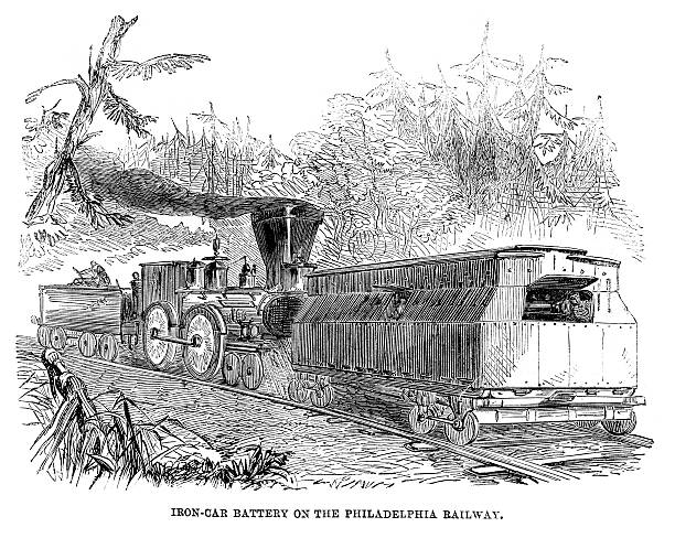 гражданская война-упрочненный поезд - obsolete military land vehicle antique old fashioned stock illustrations