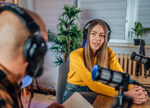 istock Podcast host and guest recording interview 1818555299