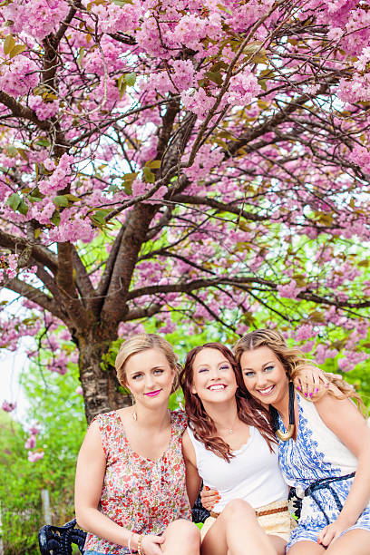 Beautiful girls in cherry blossom